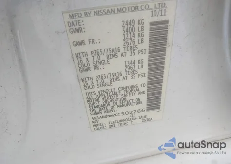 2012 Nissan Xterra Pro-4X z USA, uszkodzony, nr VIN 5N1AN0NW2CC502266